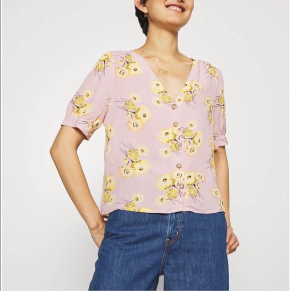 Madewell button front blouse pink and yellow floral dandelions - XS - Picture 3 of 10